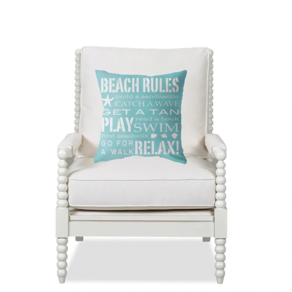Luxury Home | Nautical Chic Coastal Aqua Beach Rules Throw Pillow Cover 🐚